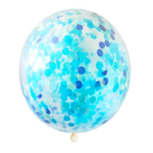 Palloncini trasparenti 18 pollici (46cm) con konfetti balloons Azzurri n  alluminio all'interno. Busta da 5 Pz.