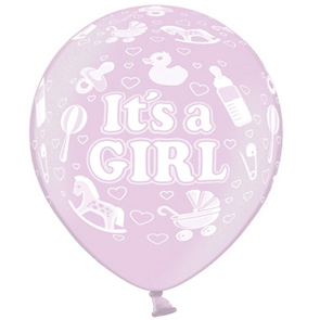 Palloncini metallizzati rosa stampa sul globo "It's a Girl". Busta 50 Pz.
