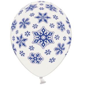 Palloncini metallizzati bianchi stampa sul globo "Fiocco di Neve" busta da 50 Pz.